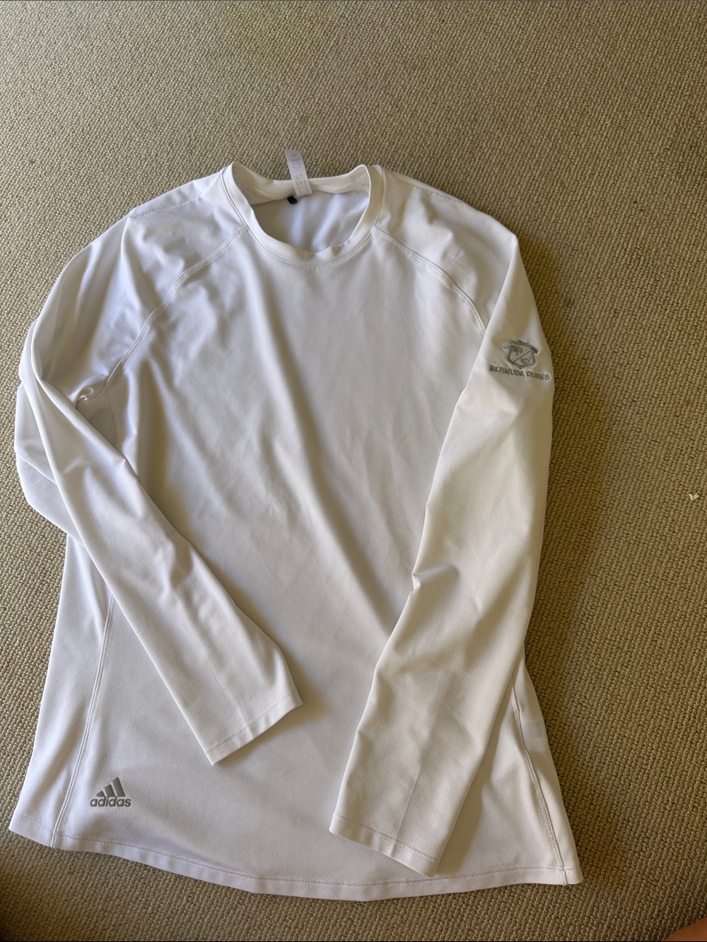 adidas ladies White Long-Sleeve Athletic Tee bermuda dunes large